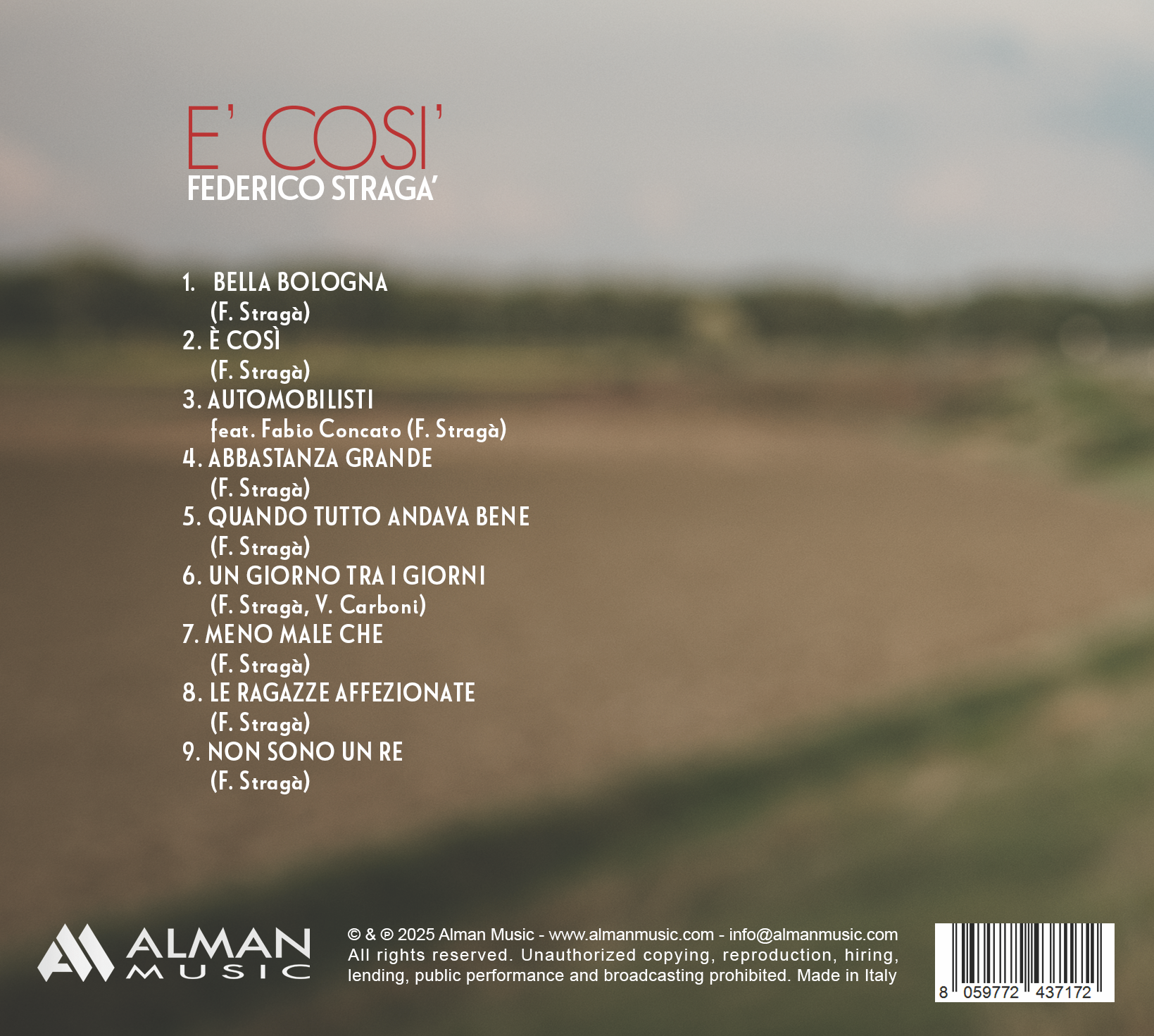 Titoli delle canzoni contenute nel nuovo album di Stragà